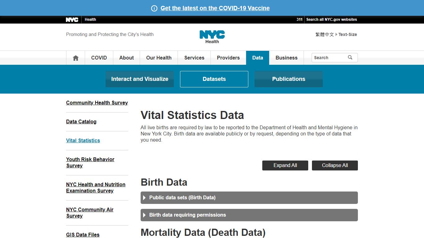 Vital Statistics Data - New York City